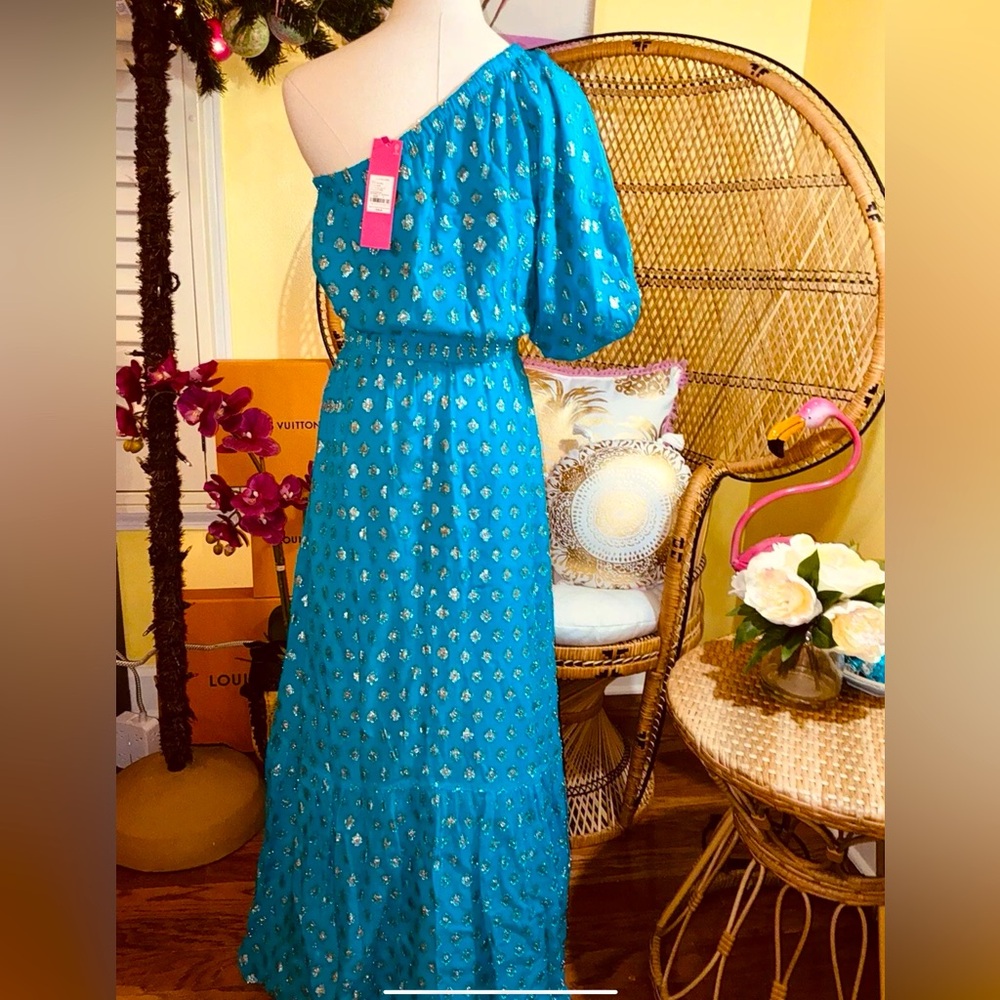 Lilly Pulitzer NWT Zelalynn One-Shoulder Maxi Dress Blue Rhapsody PP Size 4 - Picture 4 of 9
